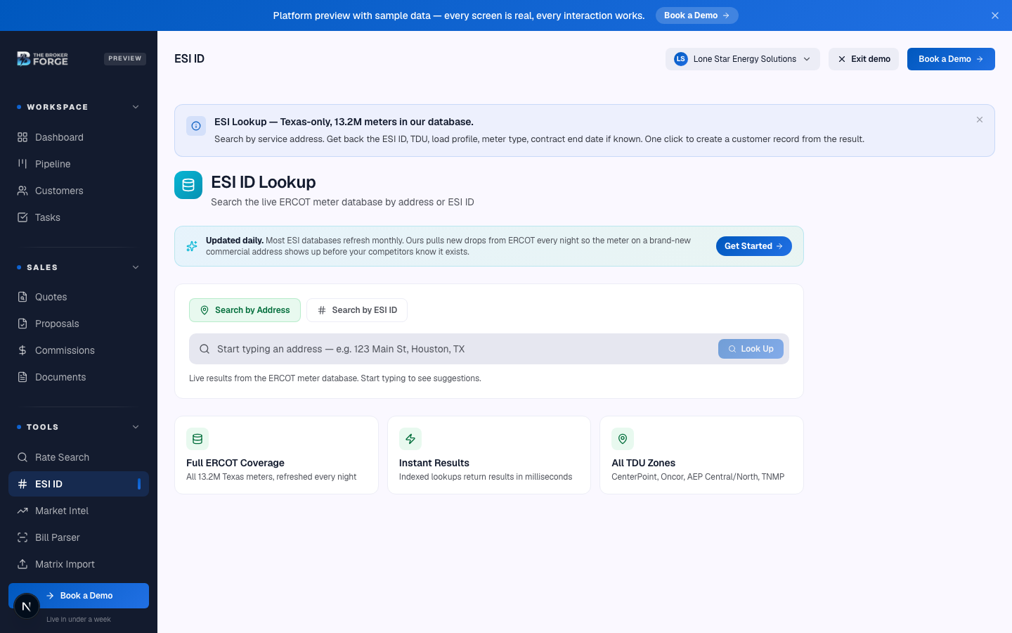 ESI ID lookup — paste an address, get back the meter ID and TDU.