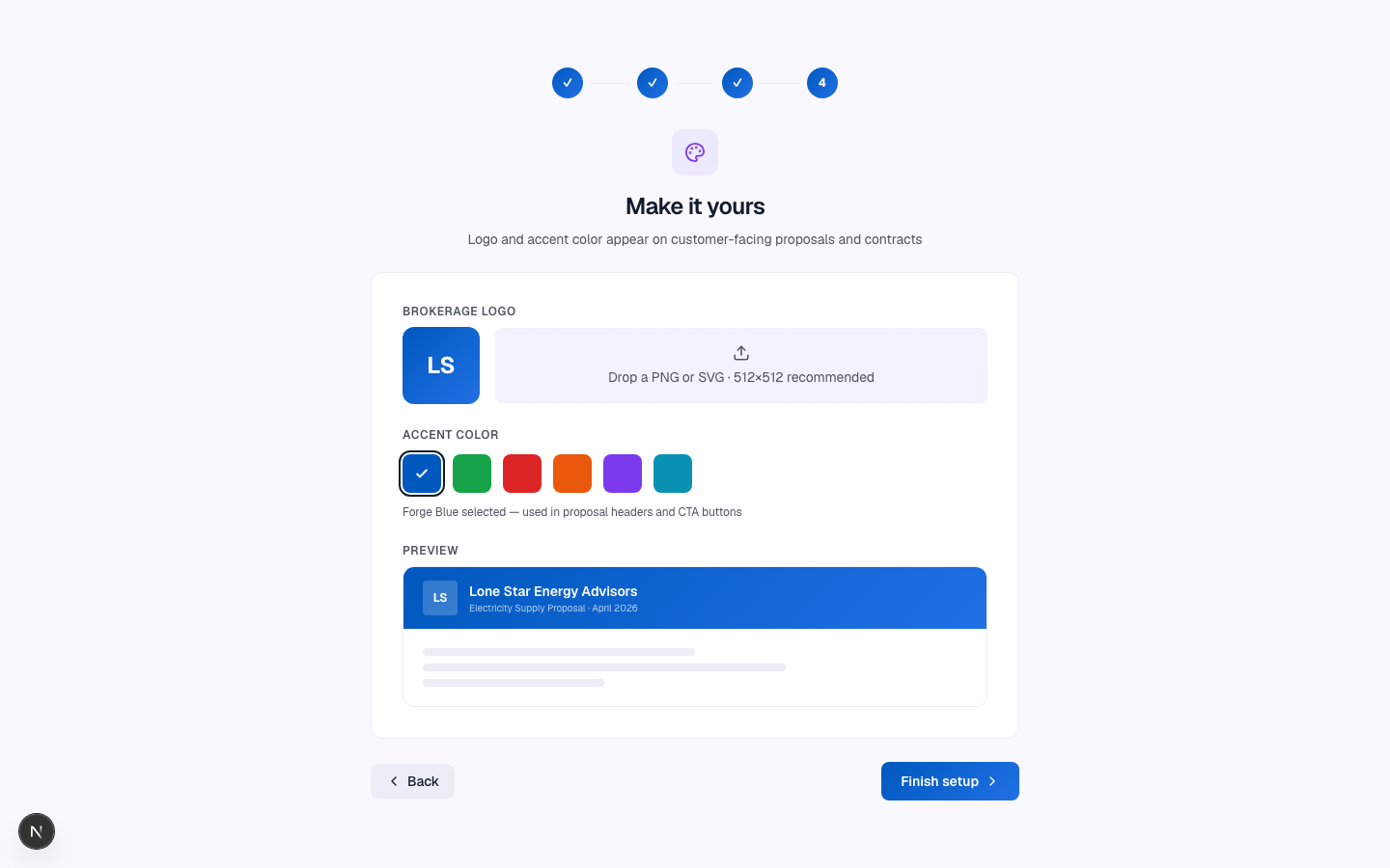 Branding controls preview live — what you see is what your customer sees.